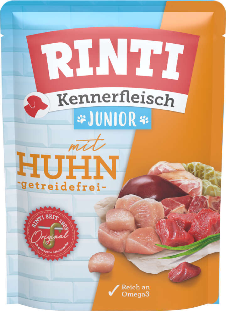 RINTI Hunde-Nassfutter Kennerfleisch Junior Huhn im Pouchbeutel